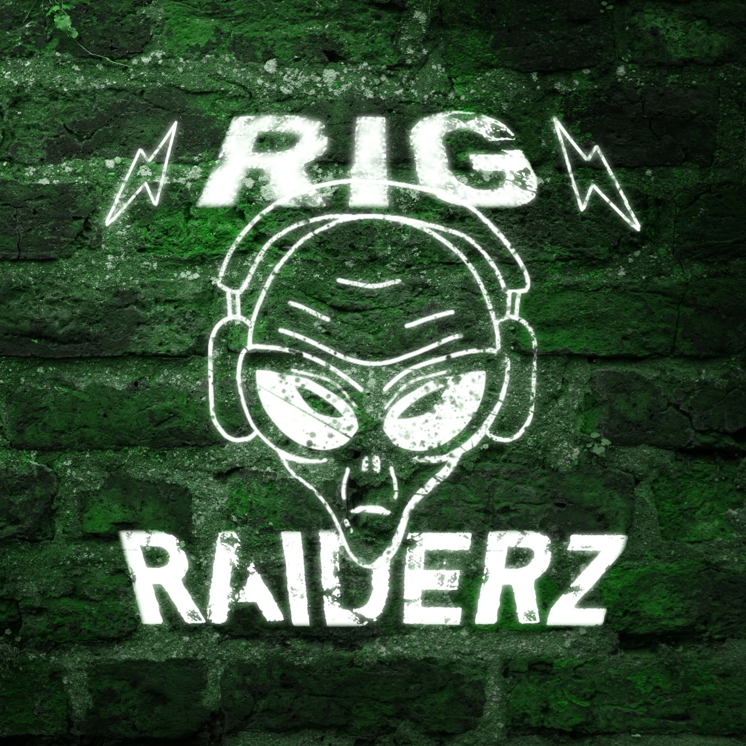 RIG RAIDERZ social profile artwork with green brick wall treatment